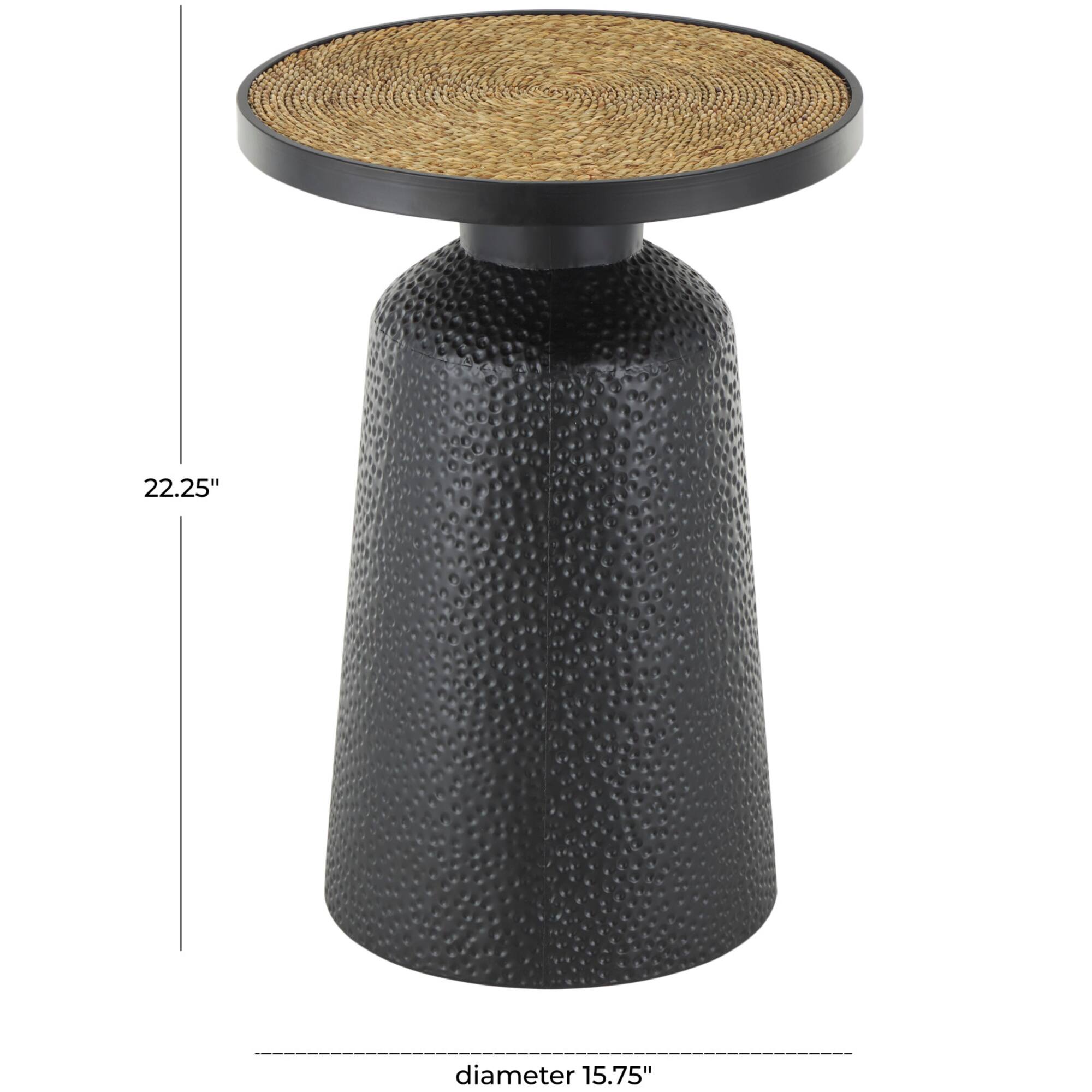 22.25" Black Metal Handmade Accent Table with Rope Tabletop